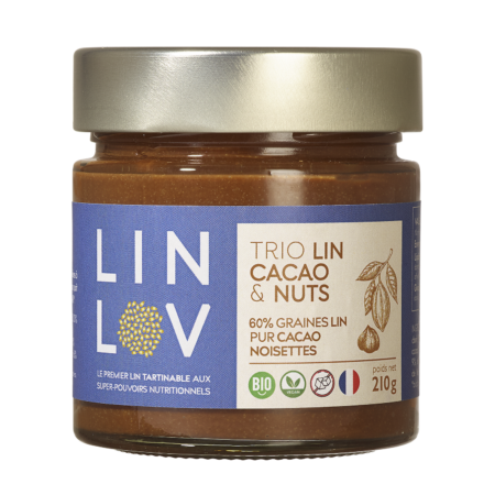 TRIO LIN CACAO NUTS riche en Oméga 3 et bons nutriments pour compléter vos recettes sucrées en tous genres