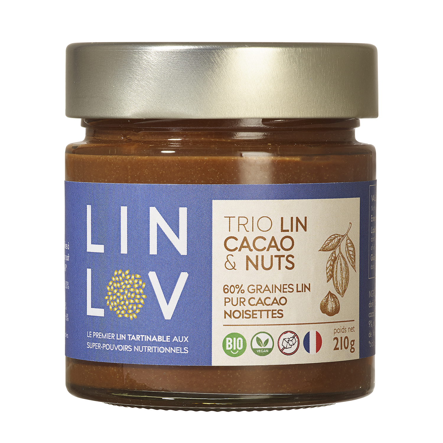 TRIO LIN CACAO NUTS riche en Oméga 3 et bons nutriments pour compléter vos recettes sucrées en tous genres