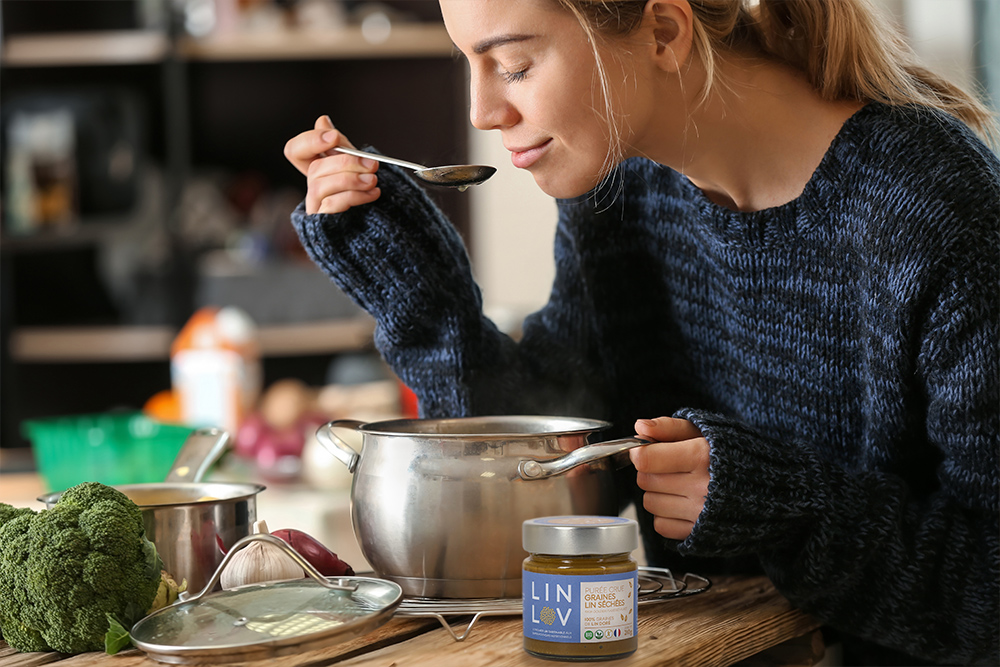 PURÉE 100% LIN idéal dans les soupes maison, ou pas, pour un petit goût de noisette et plus d'onctuosité