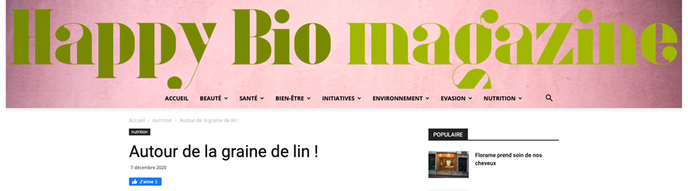 Happy bio magazine parle de LIN LOV, Autour de la graine de lin